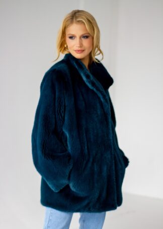 Шуба з хутра норки в кольорі ізумруд