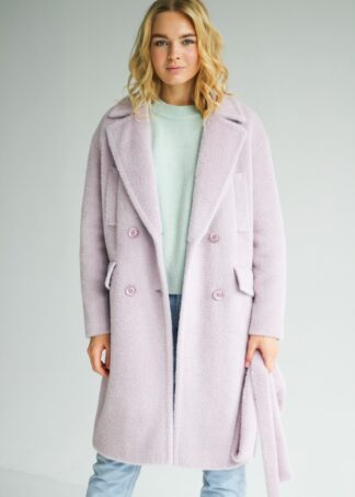 Демісезонне пальто з вовни бебі-альпака в бузковому кольорі