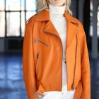 Куртка - косуха из натуральной кожи цвета сочный апельсин 3