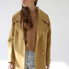 Двобортне пальто з вовни альпака та кашеміра в кольорі шафран 4