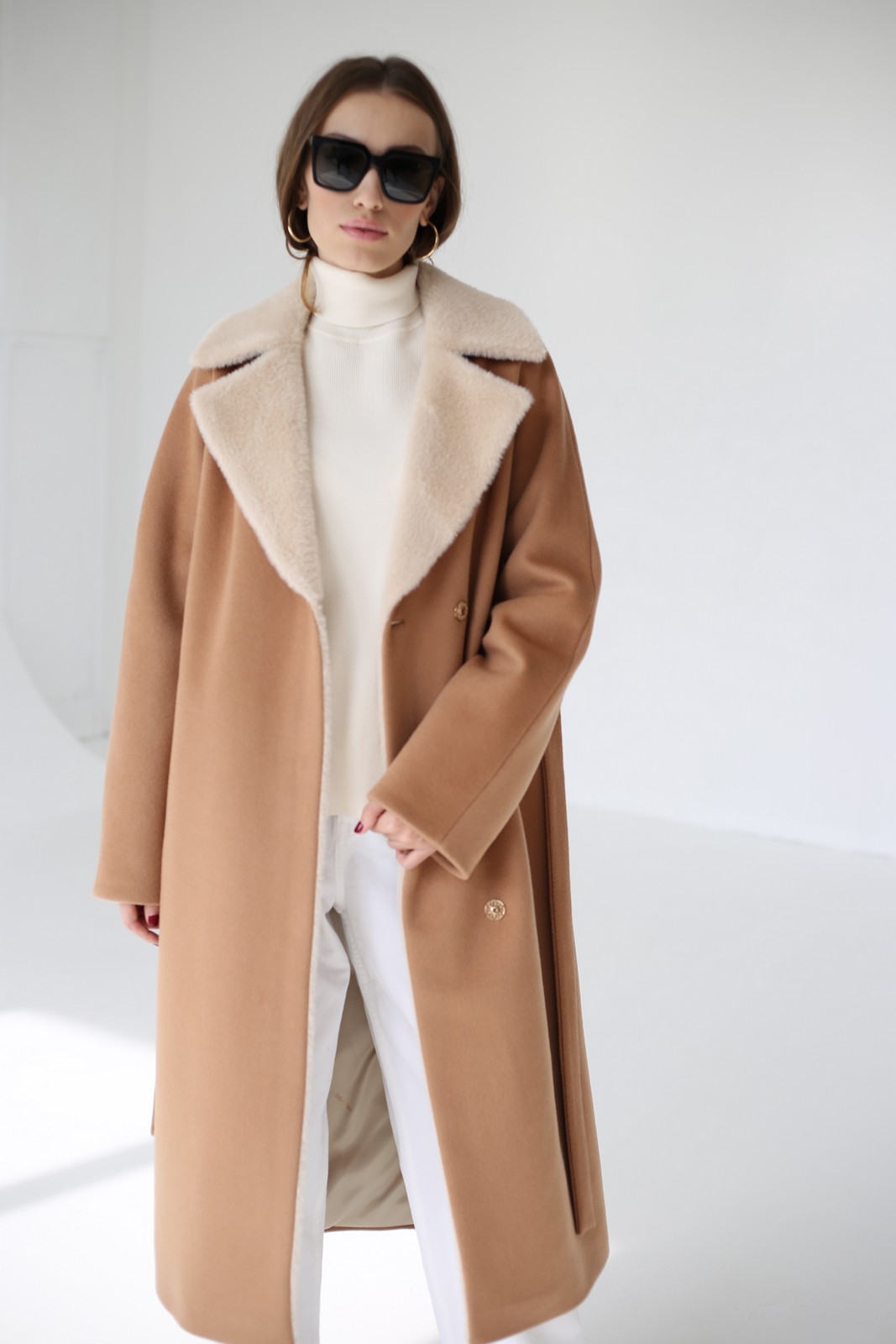 Пальто из шерсти альпаки и мериноса с утеплителем цвета кемэл 1