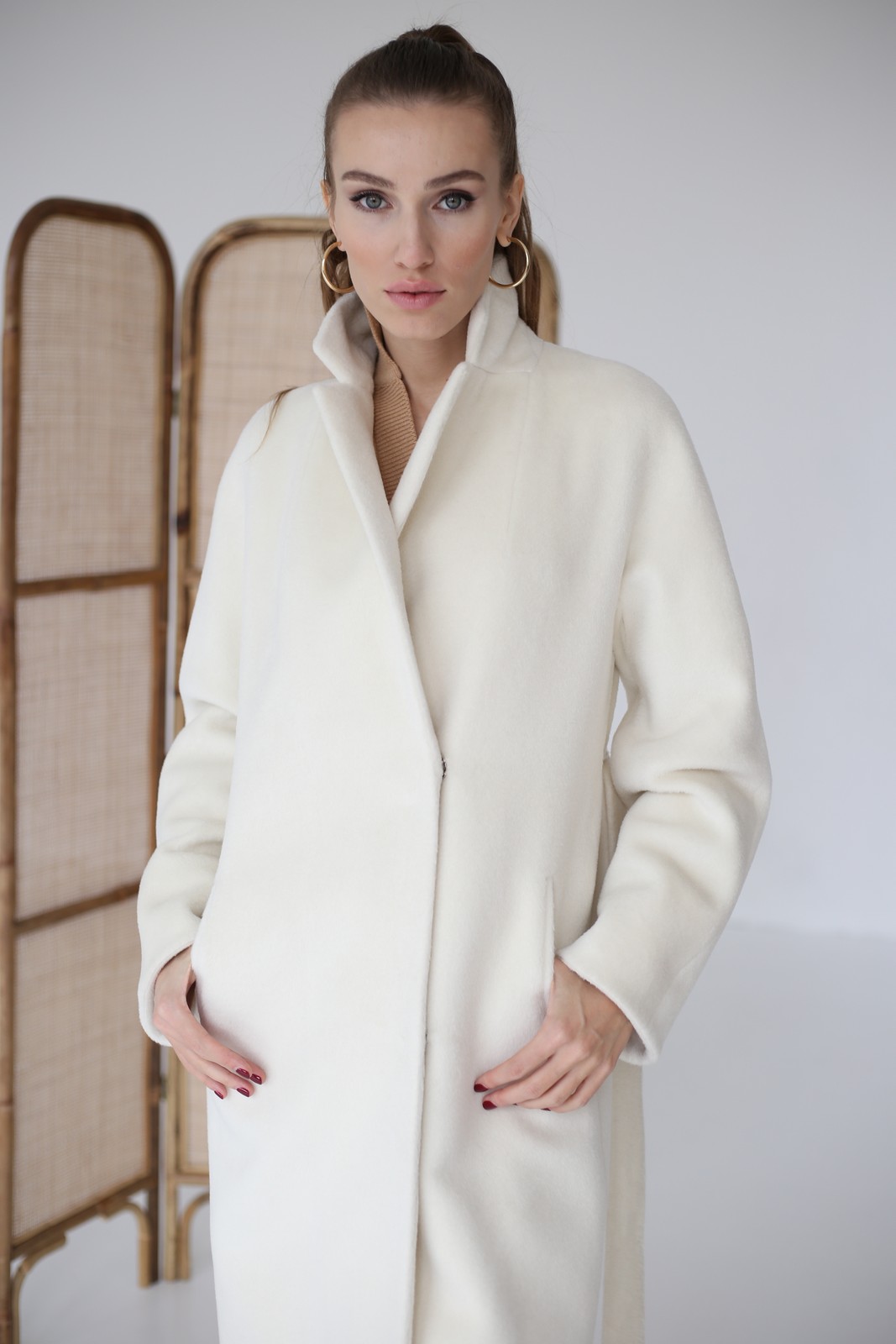 Пальто з вовни альпаки і кашеміра в молочному кольорі 1