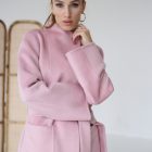 Пальто из натуральной шерсти альпаки и кашемира розового цвета. 5