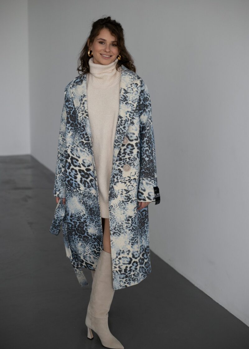 Пальто з вовни анімалістичного принта в кольорі леопард