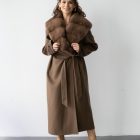 Пальто з вовни кашеміра в темно-коричневому кольорі з воротом хутра норки 2