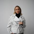 Куртка - косуха з натуральної шкіри в білому кольорі 4