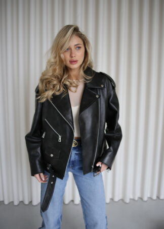 Куртка - косуха з натуральної шкіри в темно-сірому кольорі (Вінтаж)