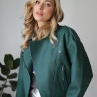 Куртка із натуральної шкіри в зеленому кольорі 4