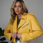 Куртка - косуха з натуральної шкіри в жовтому кольорі 5