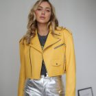 Куртка - косуха з натуральної шкіри в жовтому кольорі 4