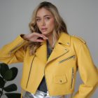 Куртка - косуха із натуральної шкіри в жовтому кольорі 2