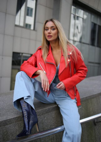 Куртка - косуха з натуральної шкіри в червоному кольорі