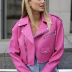 Вкорочена куртка з натуральної шкіри в рожевому кольорі 4