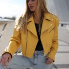 Куртка - косуха з натуральної шкіри в жовтому кольорі 8