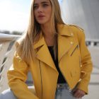 Куртка - косуха з натуральної шкіри в жовтому кольорі 7