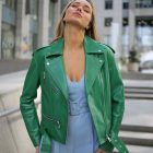 Куртка - косуха з натуральної шкіри в зеленому кольорі 5