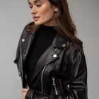 Куртка-косуха з натуральної шкіри в чорному кольорі 8