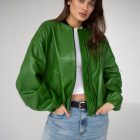 Куртка з натуральної шкіри в світло-зеленому кольорі 2