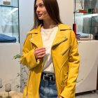 Куртка - косуха з натуральної шкіри в жовтому кольорі 9