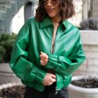 Куртка - бомбер з натуральної шкіри в зеленому кольорі 3