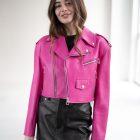Вкорочена куртка з натуральної шкіри в рожевому кольорі 5