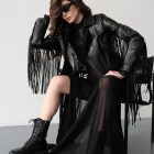 Куртка-косуха з натуральної шкіри в чорному кольорі,оздоблення шкіряними вставками 7