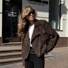 Куртка-косуха з натуральної шкіри замші в коричневому кольорі 4