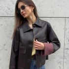 Курта з натуральної шкіри в коричнево-рожевому кольорі 5
