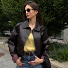 Курта з натуральної шкіри в коричнево-рожевому кольорі 3