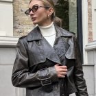 Куртка з натуральної шкіри в темно-зеленому кольорі 3