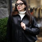 Куртка з натуральної шкіри в чорному кольорі,комір оздоблений з хутра норки 10