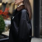 Куртка з натуральної шкіри в чорному кольорі,комір оздоблений з хутра норки 6