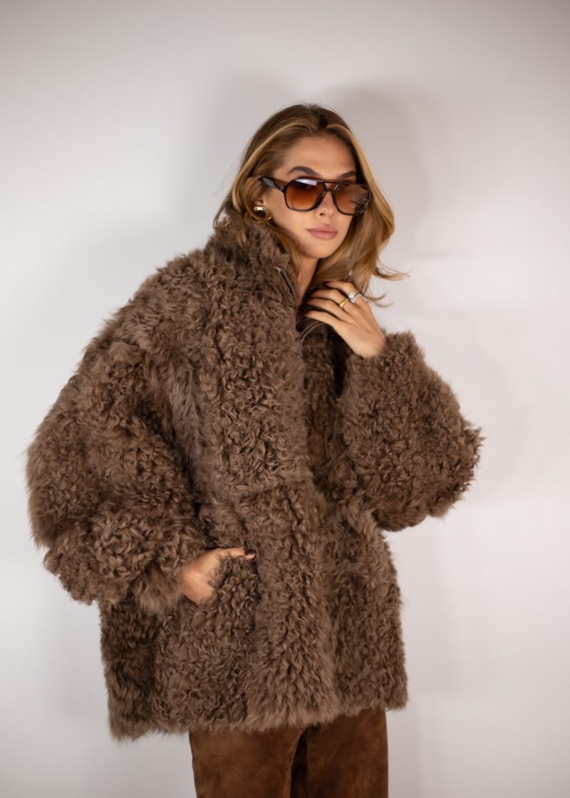 Дублянка з натуральної шкіри в темно-бежевому кольорі,двохстороння