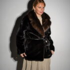 Шуба з хутра норки блекглами в чорному кольорі,комір з хутра соболя 5