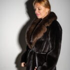 Шуба з хутра норки блекглами в чорному кольорі,комір з хутра соболя 7