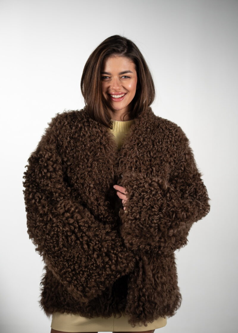 Дублянка з натуральної шкіри в темно-бежевому кольорі,двохстороння