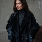 Дублянка з натуральної шкіри в темно-синьому кольорі,двохстороння 9